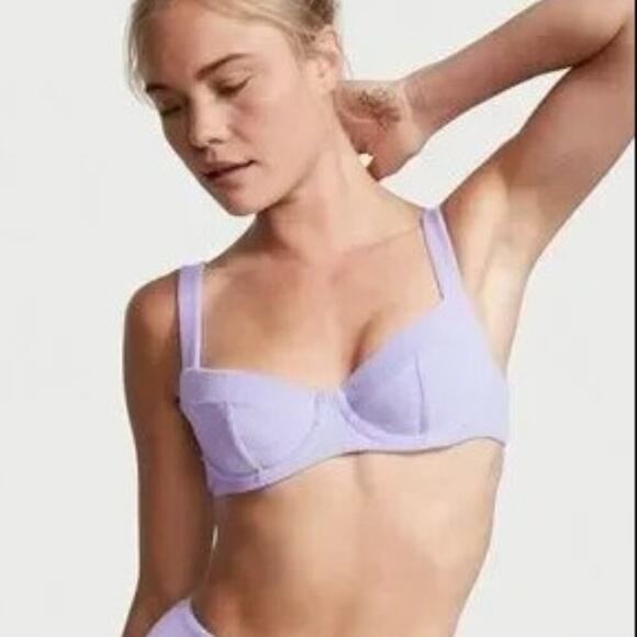 Victoria's Secret Terry Cloth Lavender Purple Underwire Bikini Size 32C & Small - Picture 1 of 7